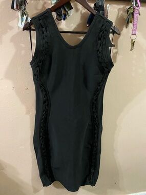 Black Sleeveless Braided Trim Bodycon Dress